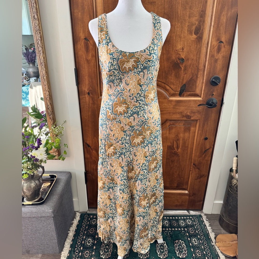 Anthropologie Floral Maxi Dress - Green and Gold